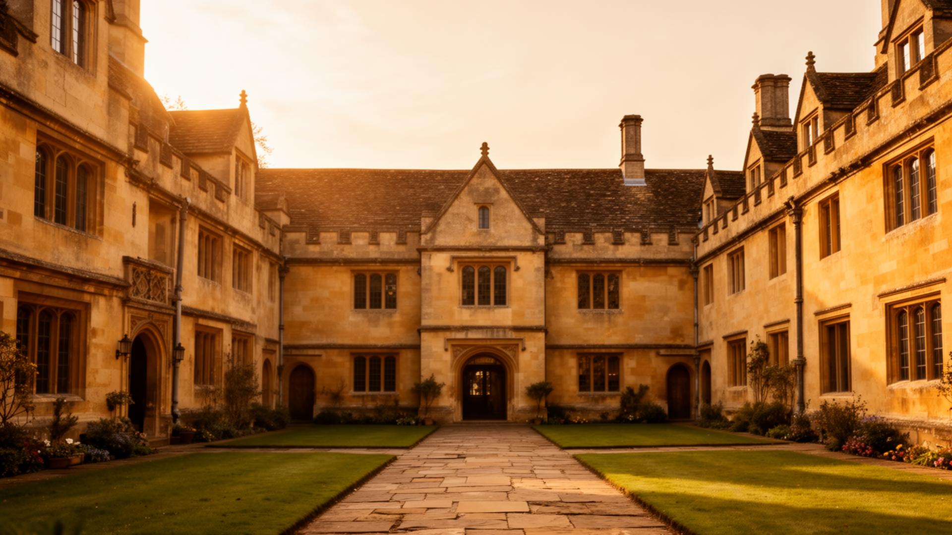 Oxford college courtyard at golden hour